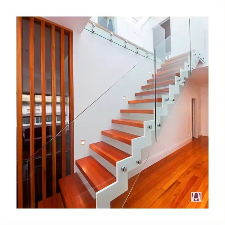 Interior  High Grade Luxurious Solid Wood Stairs Carbon Steel Railing Straight Staircase