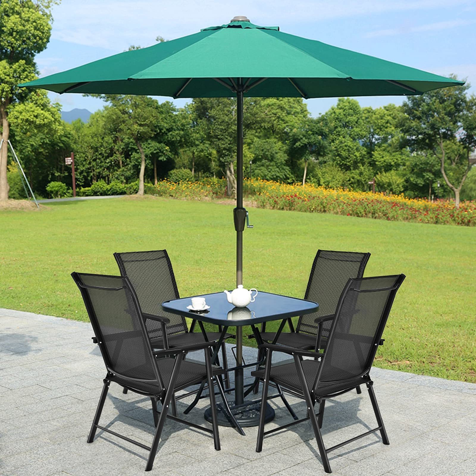 outside furniture Modern Folding Patio Furniture Outdoor Garden Sets 4 seater Table Chair garden Sets with Umbrella