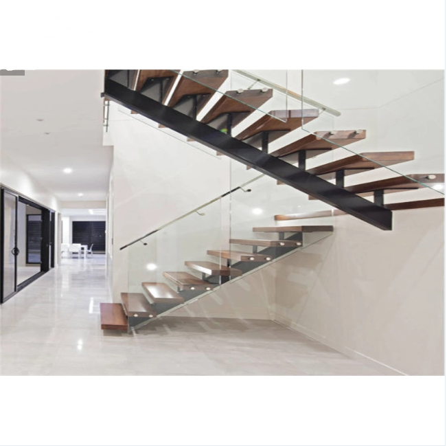 Glass Railing Metal Staircase Indoor Thicken The Central Spine Stair Wooden Stairs Mono Stringer Staircase