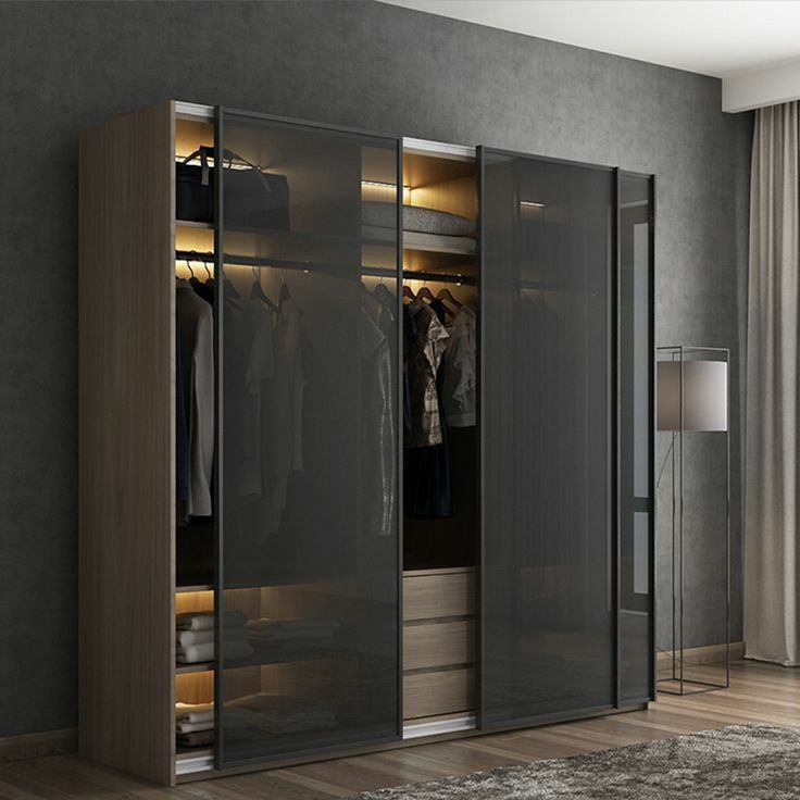 High Quality Australian Standard Elegant Closet Glass Wardrobe With LED Light Wardrobe Bedroom Sliding Door Wardrobe