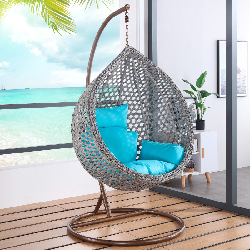 High quality outside furniture Patio Swings Double Egg Rattan Swing Chair Hanging Chair rattan hanging chair with Metal Stand