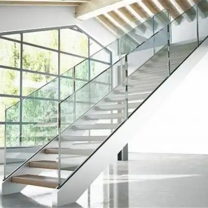 Luxury Indoor Metal Wood Stairs Modern Customized Mono Stringer Straight Staircase Design for Glass Railing Foshan