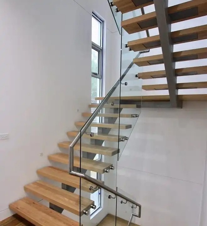 Interior Mono Beam China Manufacturer Modern Interior House Floating Stairs Solid Wood Treads Glass Railing Staircase Design