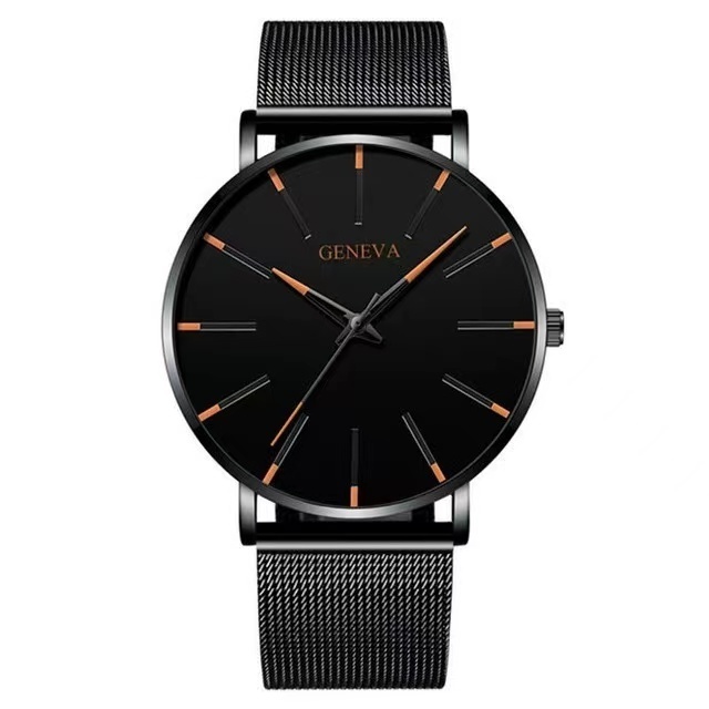 WholeSale Simple Design Black Silver Mesh Strap Steel Men And Women Wrist Watches Classic Analog Watch for men  montre homme