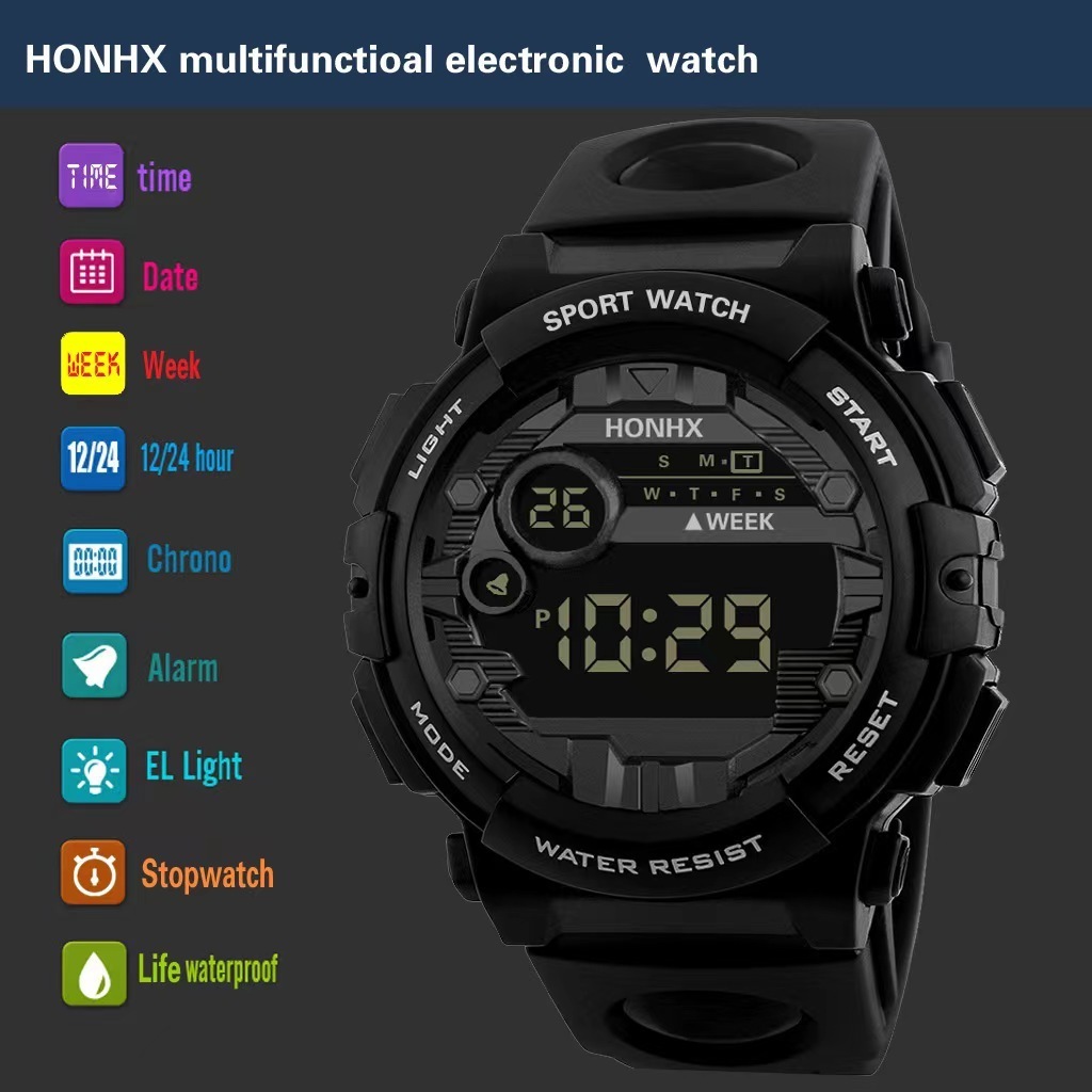 New Luxury HONHX Mens Digital LED Watch Date Alarm Waterproof Sport Men Outdoor Electronic Watch Clock