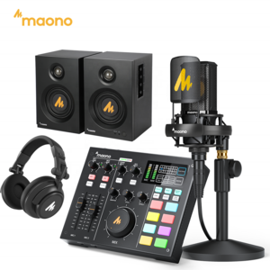 MAONO Podcast Equipment Bundle Podcast Mixer Condenser Microphone DJ Headphone Monitor Speaker Podcast Sound Cards Audio Mixers