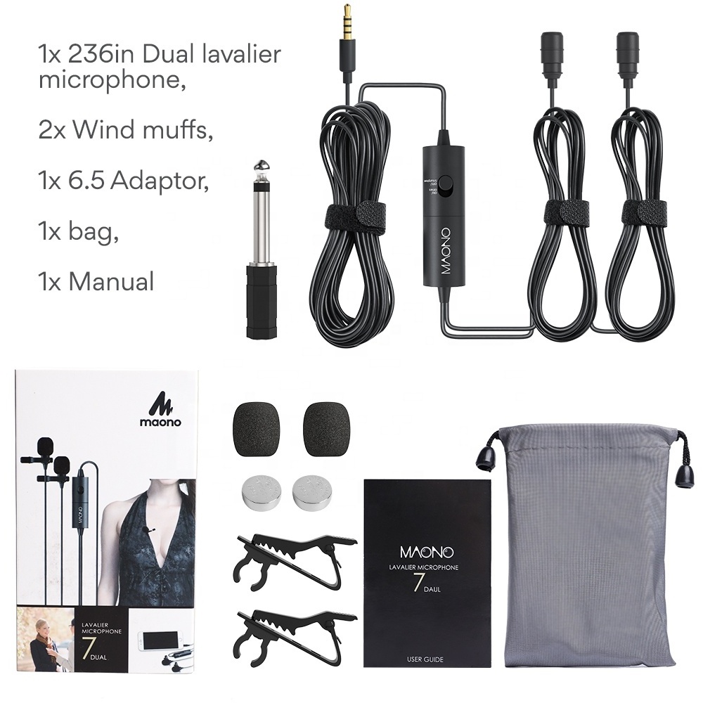 MAONO Dual Head with Collar Noise reduction electret lapel lavalier microphone