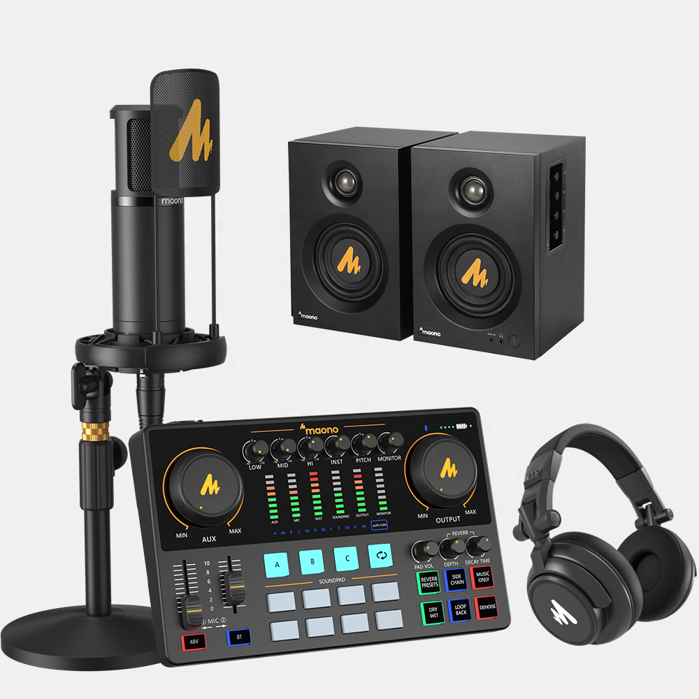 Maono Studio Audio Interface Sound Card DJ Mixer XLR Condenser Microphones Speaker Podcast Equipment Bundles Studio Sound Cards