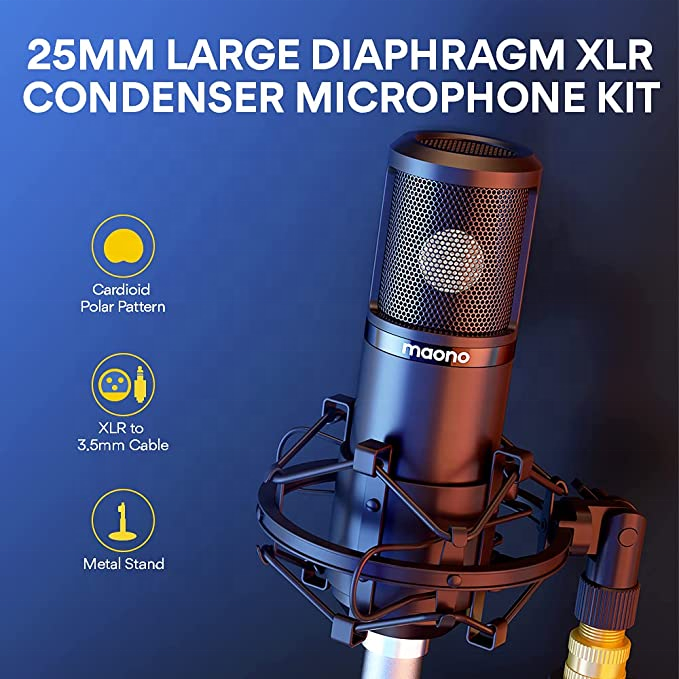 MAONOCASTER AM200S4 USB Sound Card Studio Recording with 25mm XLR Condenser Microphone Live Streaming Podcast Equipment Bundles