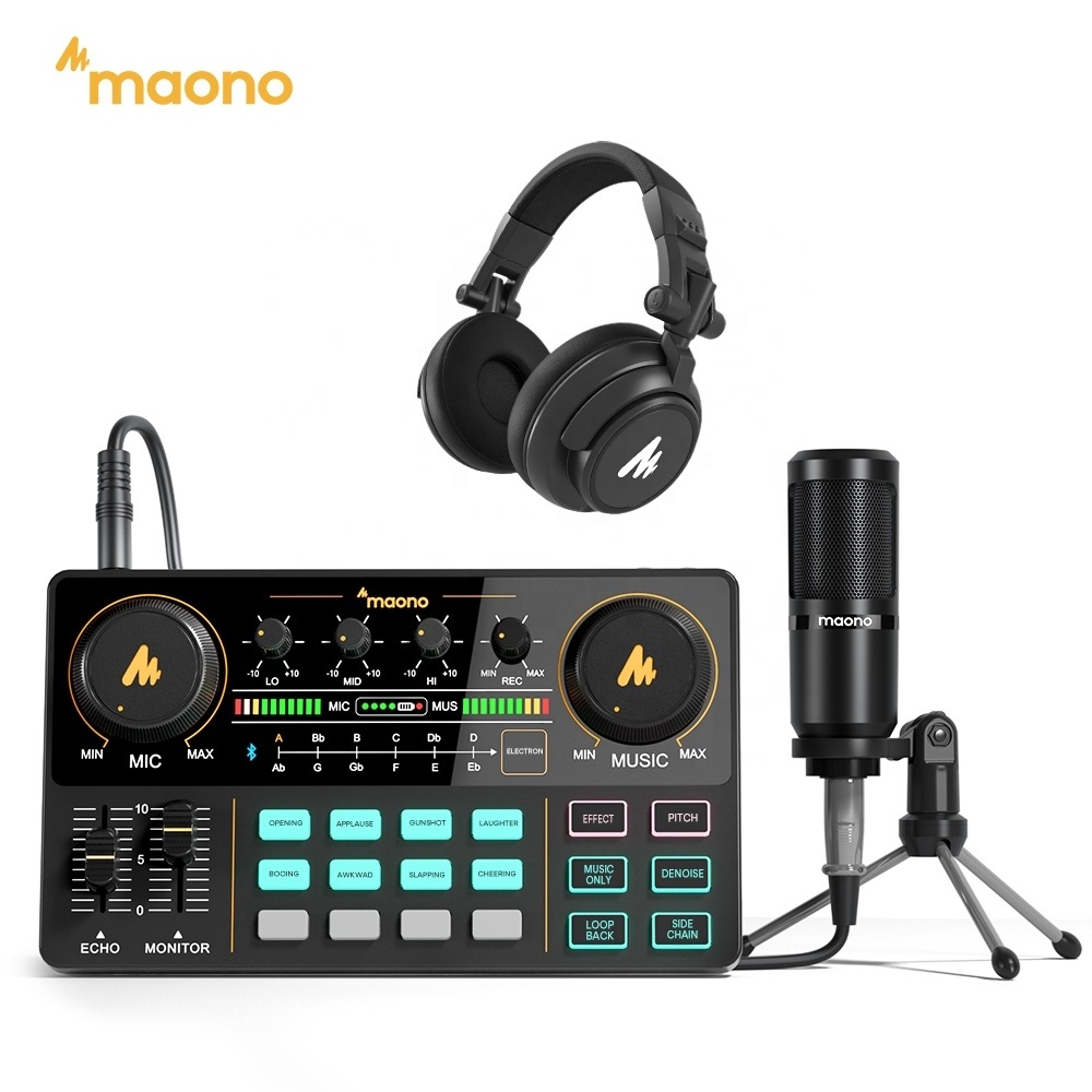 MAONO Voice Changer Musical Mixer Instrument DJ Mixers Condenser Microphone Podcast Equipment Bundle External Sound Cards