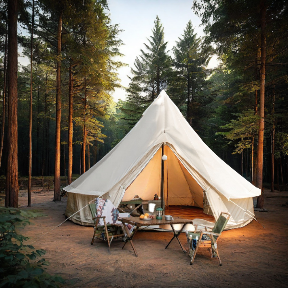 Luxury 6M Canvas Cotton Teepee Mongolian Tent Waterproof Family Camping House Glamping Bell Yurt