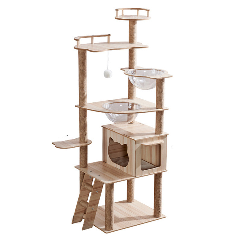 Cat Jumping Tower Climbing Pets Supplies Scratching House Posts Wooden Large Space Capsule Cat Condo Luxury Modern Cat Tree