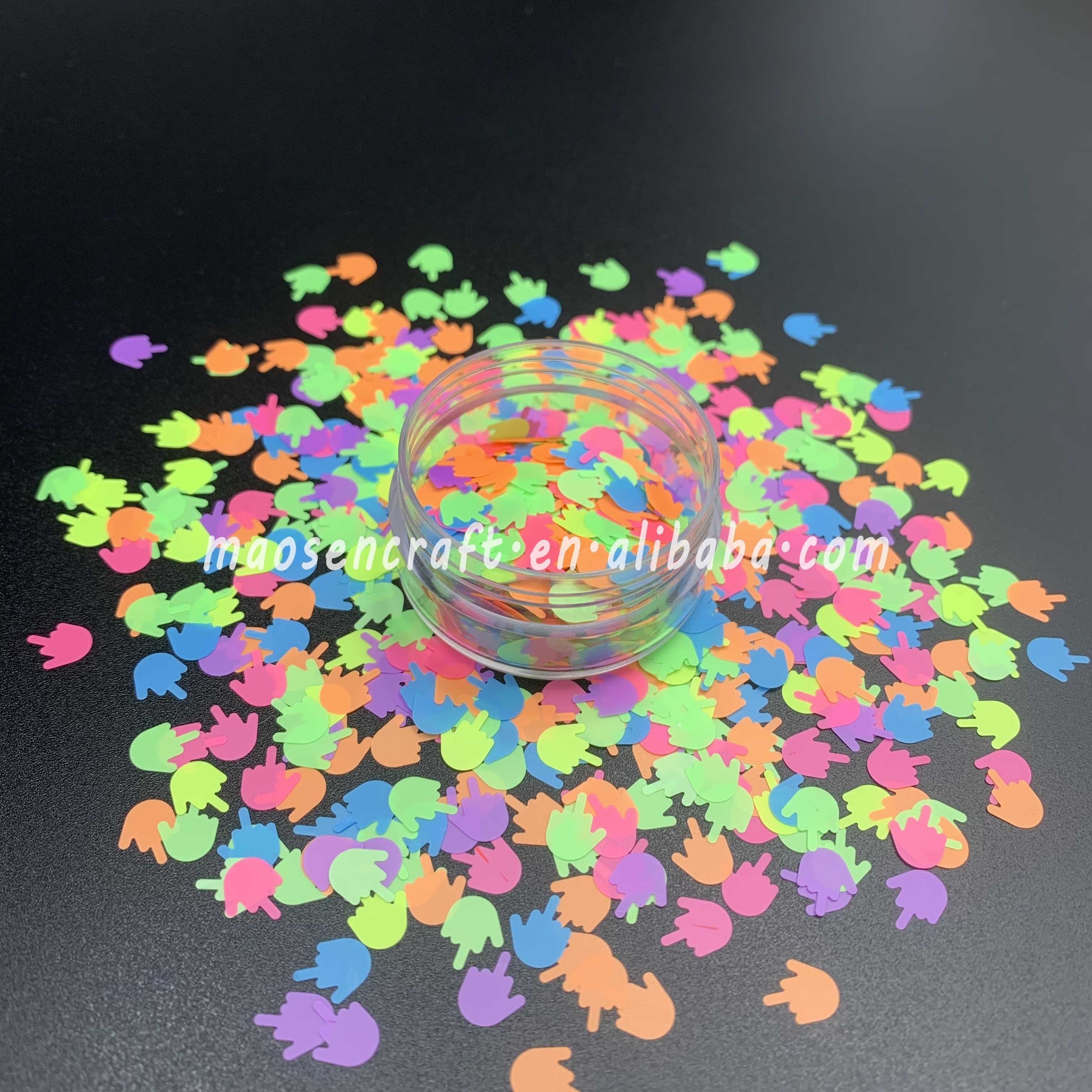 Latest Desgin High Quality Rainbow Neon Confetti Chunky Matte Middle Finger Shape Glitter For Resin Epoxy