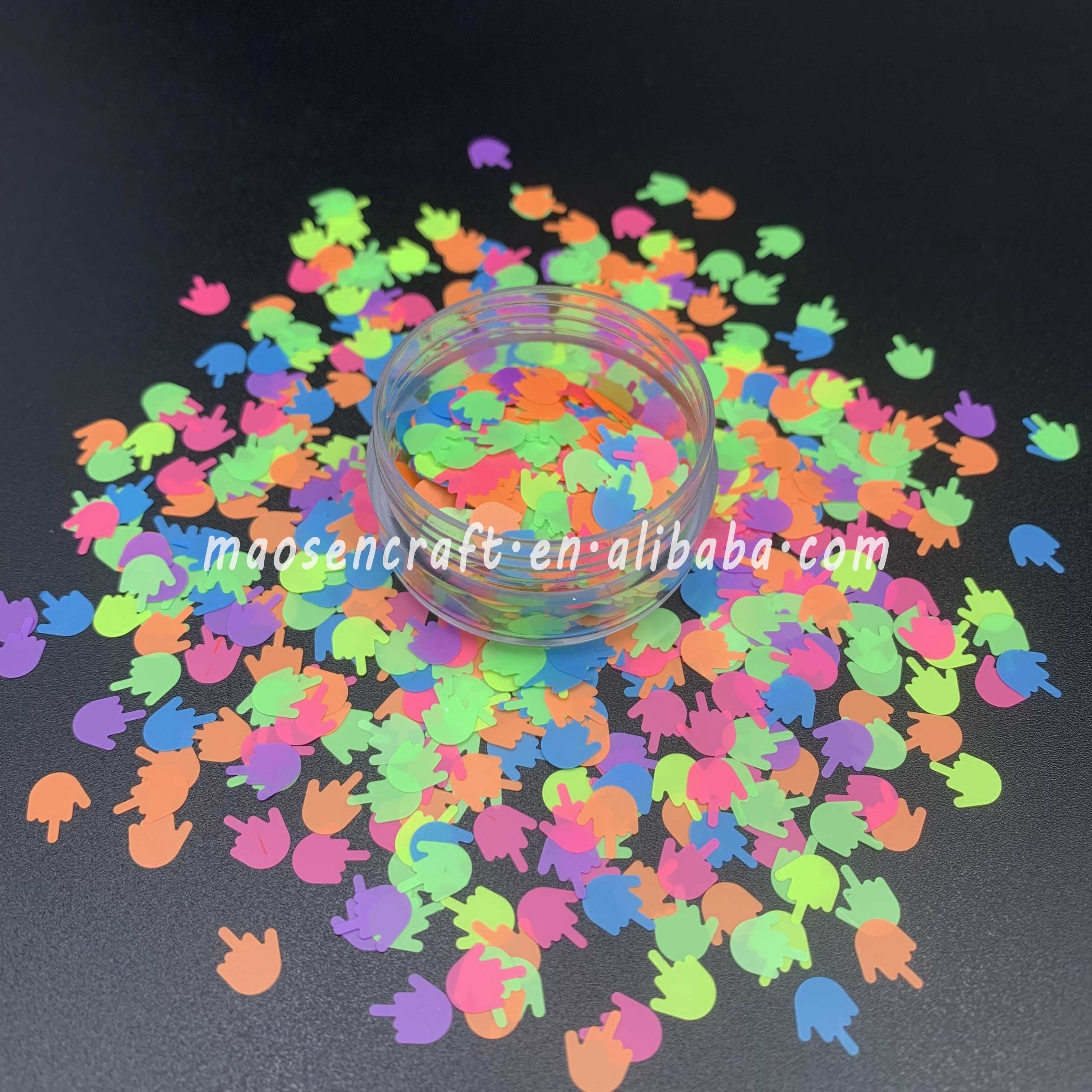 Latest Desgin High Quality Rainbow Neon Confetti Chunky Matte Middle Finger Shape Glitter For Resin Epoxy