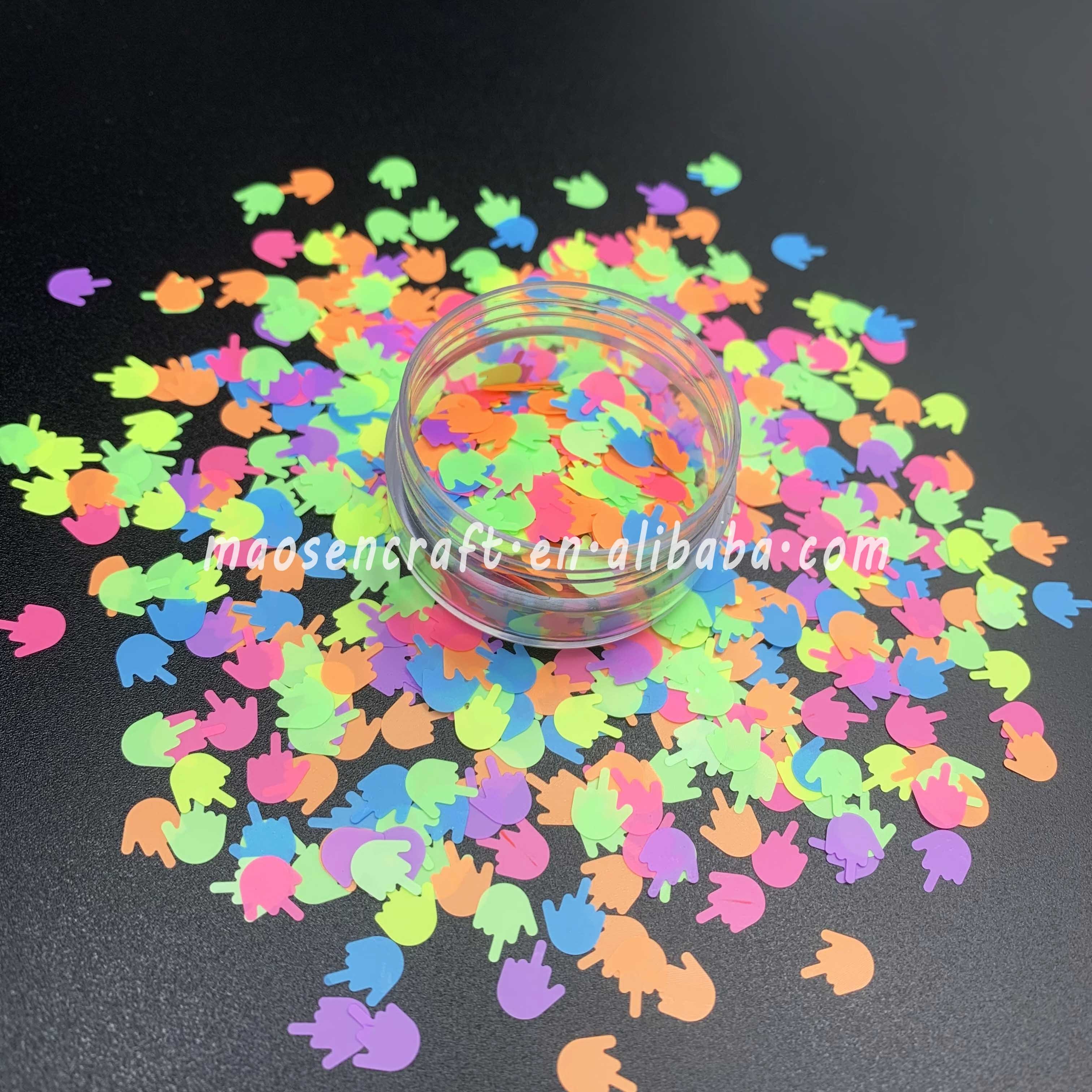 Latest Desgin High Quality Rainbow Neon Confetti Chunky Matte Middle Finger Shape Glitter For Resin Epoxy