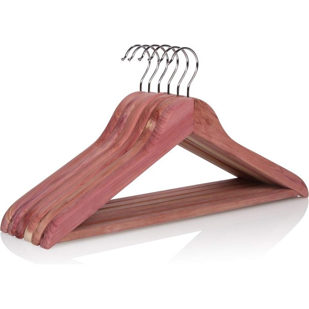 High quality adult size American Cedar Wood  top hanger with bar for  Coat  and pants