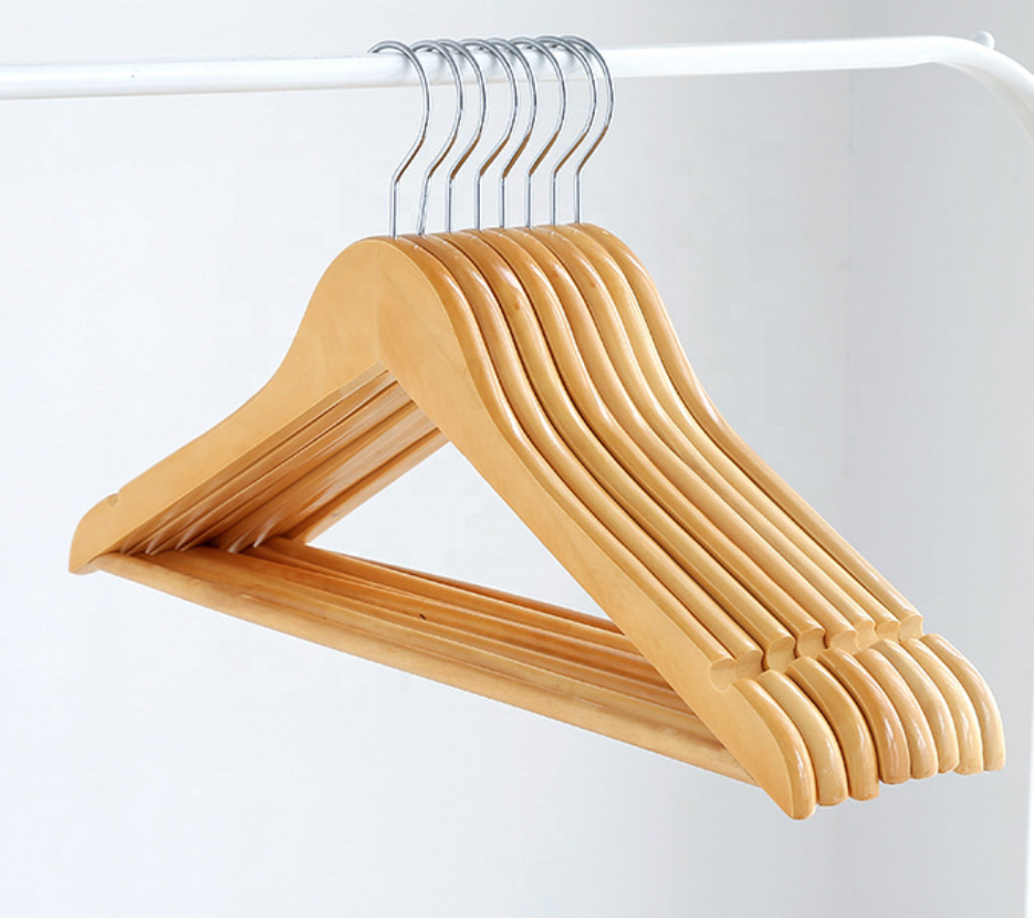 super market hot selling  solid wood top/shirt/coat/jacket/ suit hanger with notches & bar