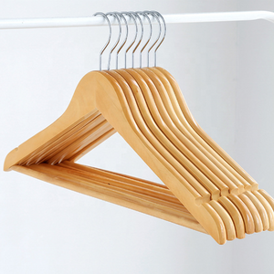 wholesale natural color solid wooden clothing hanger with bar