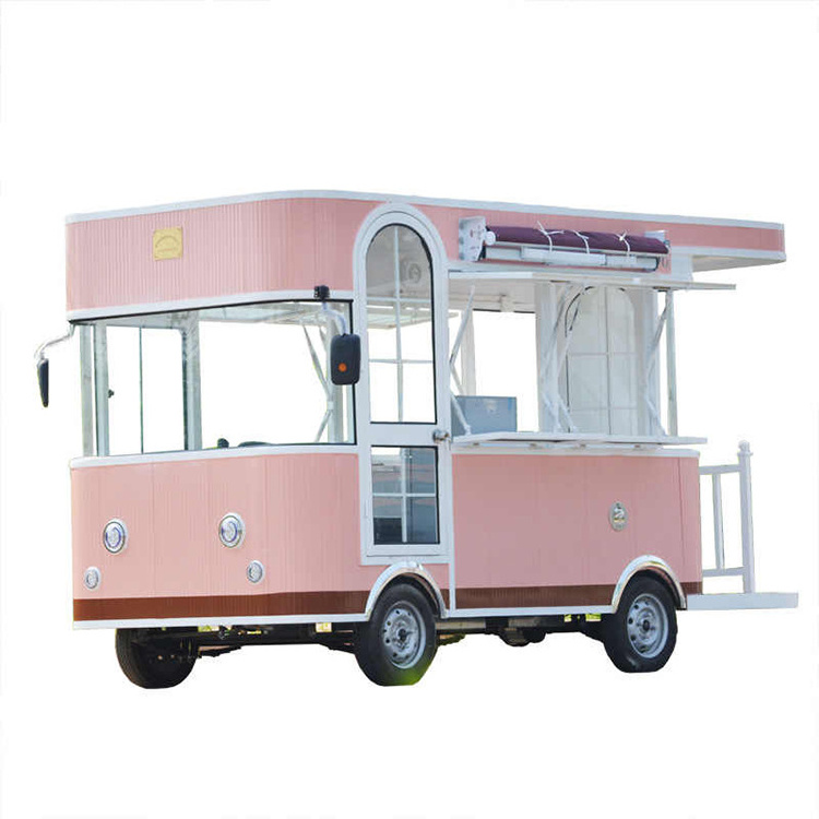 Chinese manufacturer cheap food truck pink with restroom for sale