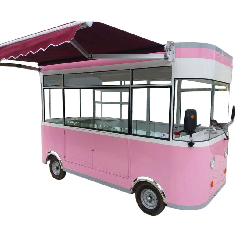 Chinese manufacturer cheap food truck pink with restroom for sale