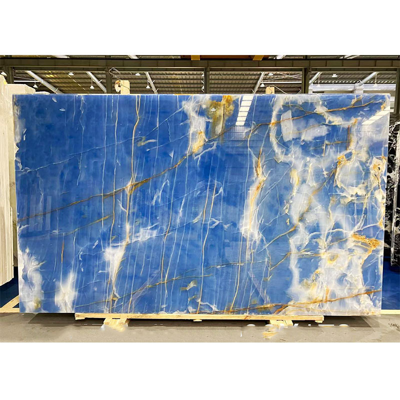 Polished Glazed Onyx Stone Natural Slab Tile Stair Wall Decoration Marble Luxury Blue Onxy Natural Stone Marble Slab