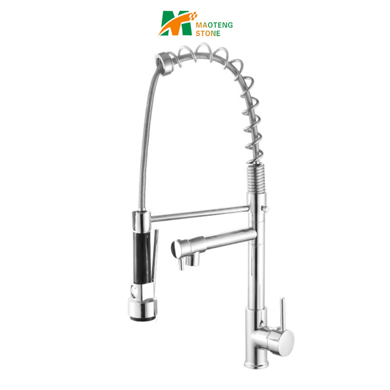 Modern luxury single lever pull out water tap down double outlet european sink kitchen  Mixer faucet