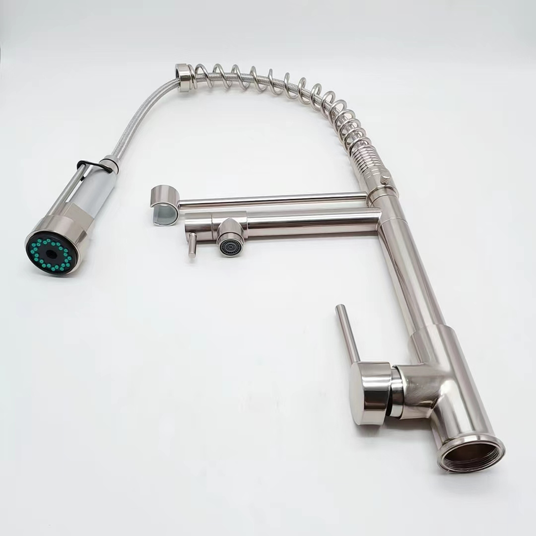 Modern luxury single lever pull out water tap down double outlet european sink kitchen  Mixer faucet