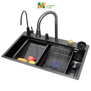 Kitchen Sink Black Nano Single Modern Stainless Steel Waterfall Kitchen Sinks Smart 304 Stainless Steel Kitchen Sink