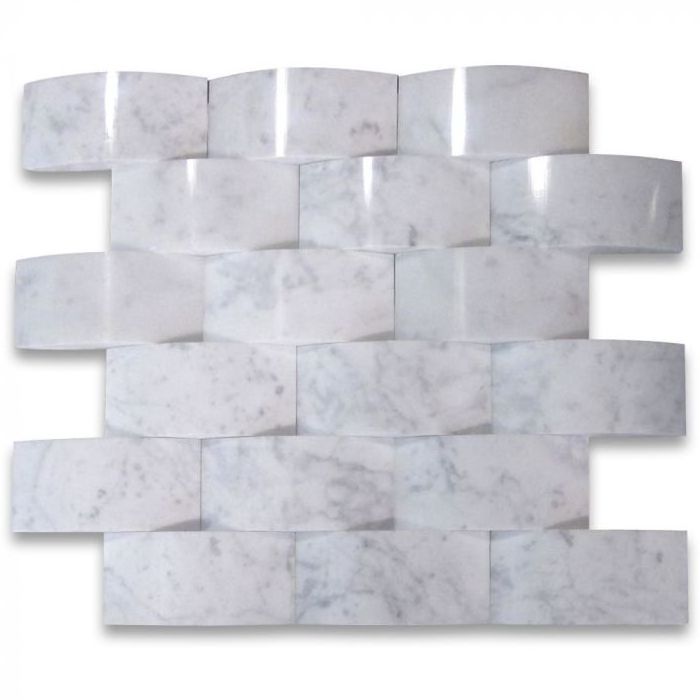 Carrara White 3D Cambered 1x2 Brick Curved Arched Mosaic Tile Polished