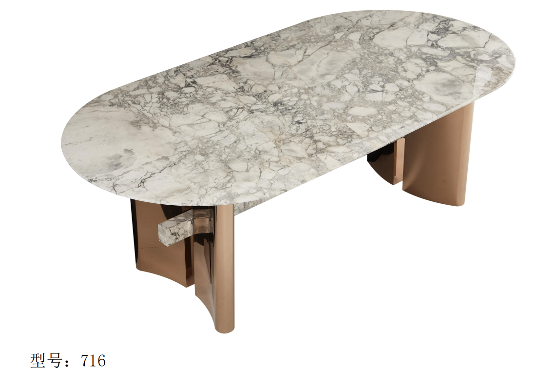 Nodic style Oval Beige dining room Furniture Travertine marble table top modern dining table