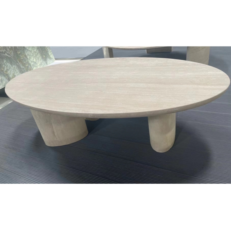 Nodic style Oval Beige dining room Furniture Travertine marble table top modern dining table