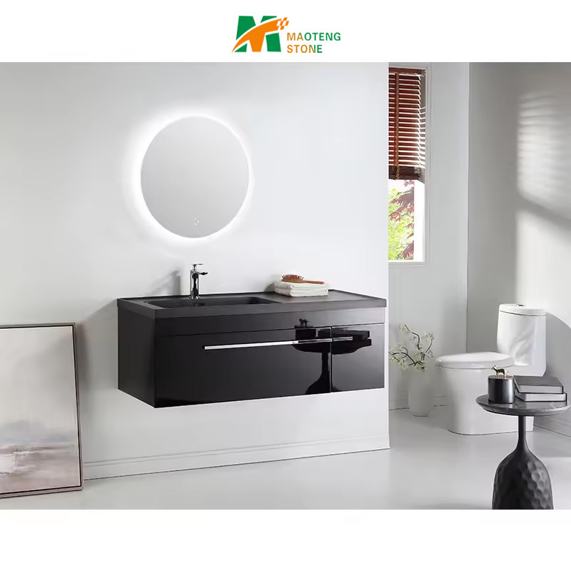 New Model Black Cabinet Wall Mounted Sink Led Mirror Wholesale Price Set Pvc Bathroom Cabinet