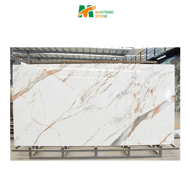 Modern Luxury Calacatta Gold  Big Rock Slab For Background Wall Artificial   Sintered Stone