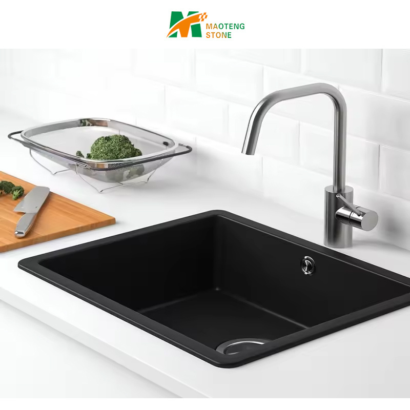 Single Undermount Bowl Black Quartz Granite Kitchen Sinks Nano Vessel Vanities Bathroom Sinks