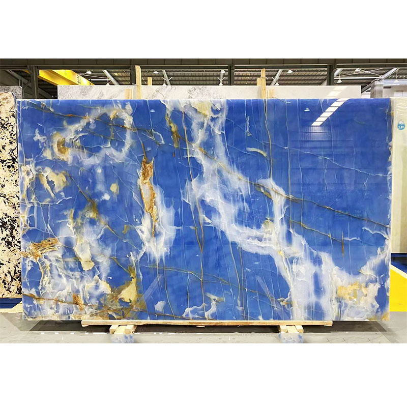 Polished Glazed Onyx Stone Natural Slab Tile Stair Wall Decoration Marble Luxury Blue Onxy Natural Stone Marble Slab