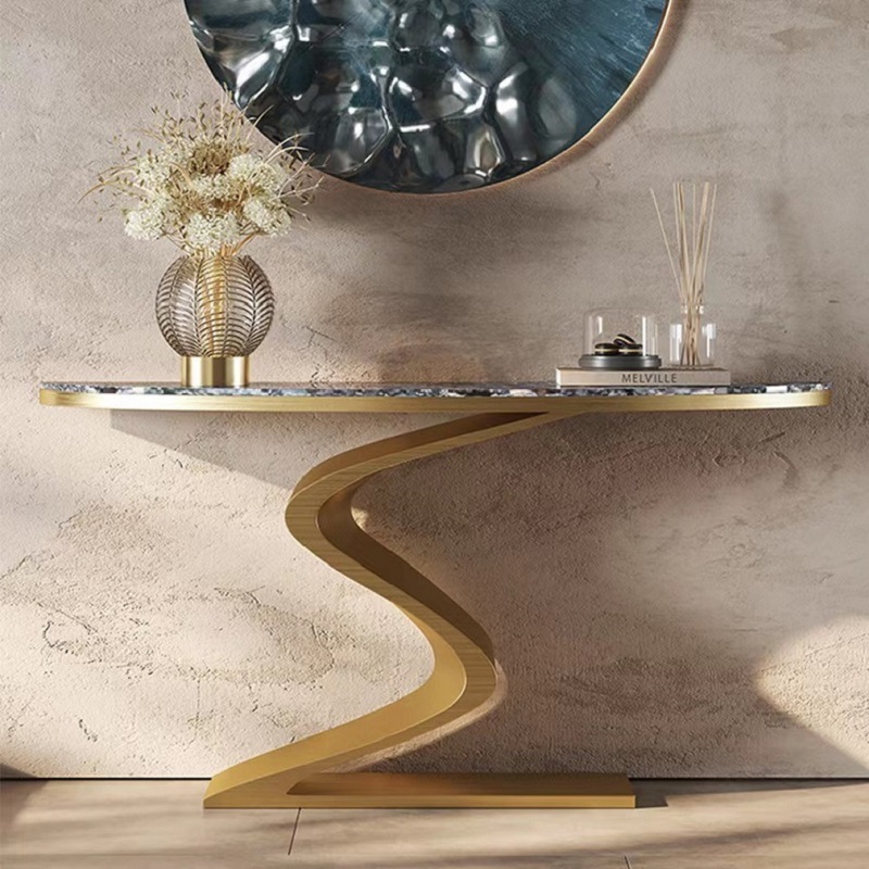 Modern vintage Stainless Steel marble top Hallway Stone Furniture entrance table console