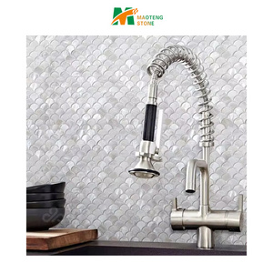 Mosaic Tile Polished Peel and Stick Mother of Pearl Shell Mosaic Interior Wall White Natural Shell MT Stone Fish Scale,irregular