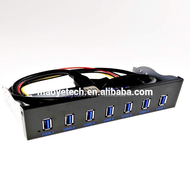 USB 3.0 7-Ports 5.25 inch Metal Front Panel USB Hub with 15 Pin SATA Power Connector