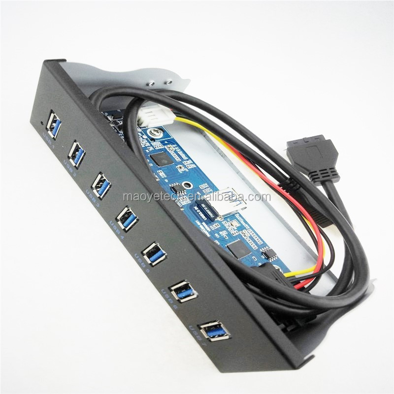 USB 3.0 7-Ports 5.25 inch Metal Front Panel USB Hub with 15 Pin SATA Power Connector