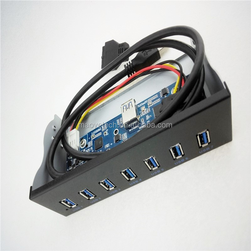 USB 3.0 7-Ports 5.25 inch Metal Front Panel USB Hub with 15 Pin SATA Power Connector