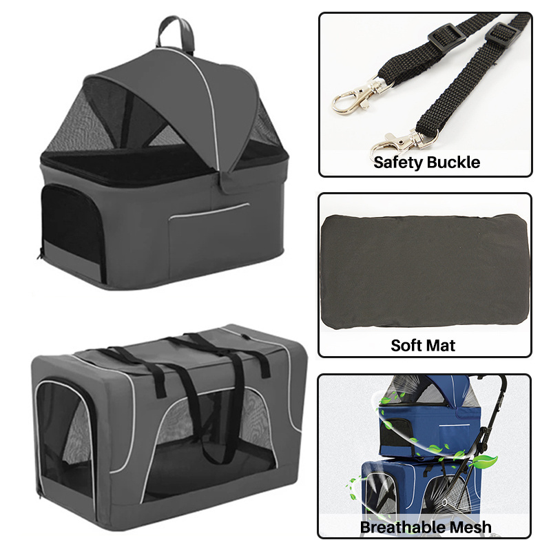 One-Hand Easy Folding Pet Stroller Detachable for Cats Small Dogs with Double Removable Travel Carrier Bag Luxury Puppy Pram