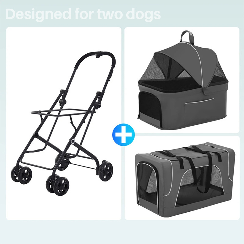 One-Hand Easy Folding Pet Stroller Detachable for Cats Small Dogs with Double Removable Travel Carrier Bag Luxury Puppy Pram