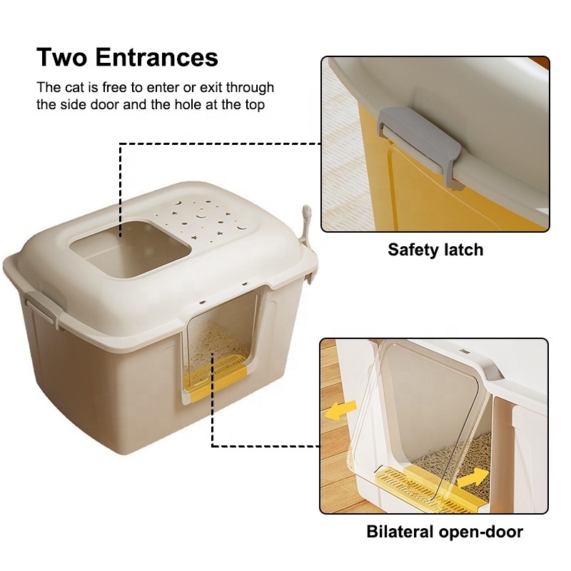 Wholesale Closed Spill Proof Top Entry Big Cat Toilet Tray With Lid Sturdy Extra Large Kitten Litter Box With Litter Scoop