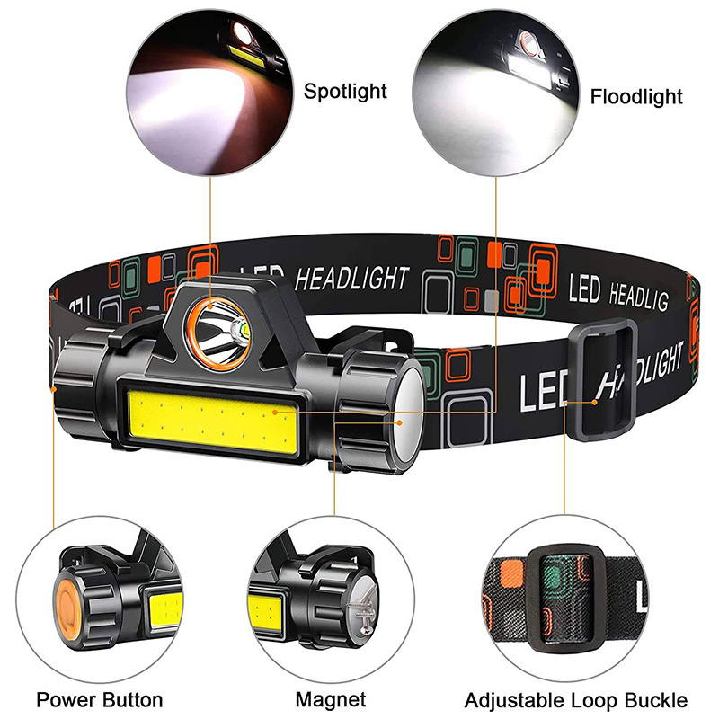 Light Weight Bright XPE LED Headlamp Flashlight Rechargeable With MagnetFor Running Waterproof Adjustable Cob Floodlight Head La