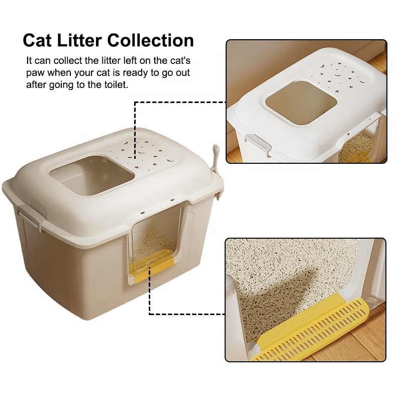 Wholesale Closed Spill Proof Top Entry Big Cat Toilet Tray With Lid Sturdy Extra Large Kitten Litter Box With Litter Scoop