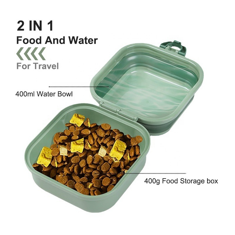 2 In 1 Double Bowls Easy Carry Portable Pet Water Food Feeder Bowl With Collapsible Silicone Dog Bowl For Travel Pet Supplies