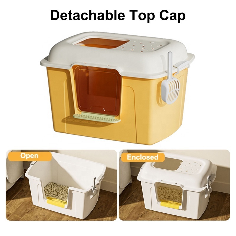 Wholesale Closed Spill Proof Top Entry Big Cat Toilet Tray With Lid Sturdy Extra Large Kitten Litter Box With Litter Scoop