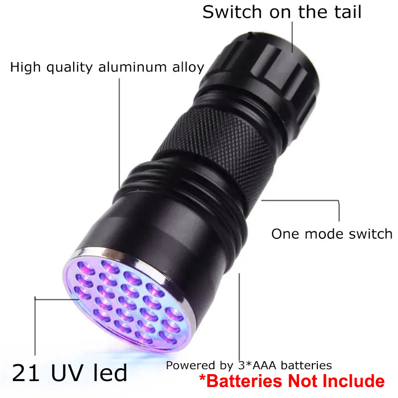 21 LED MINI 395nm UV Flashlight Portable Ultraviolet Torch Detector For Dog Urine Pet Stains Bed Bug Aluminium alloy Black Light