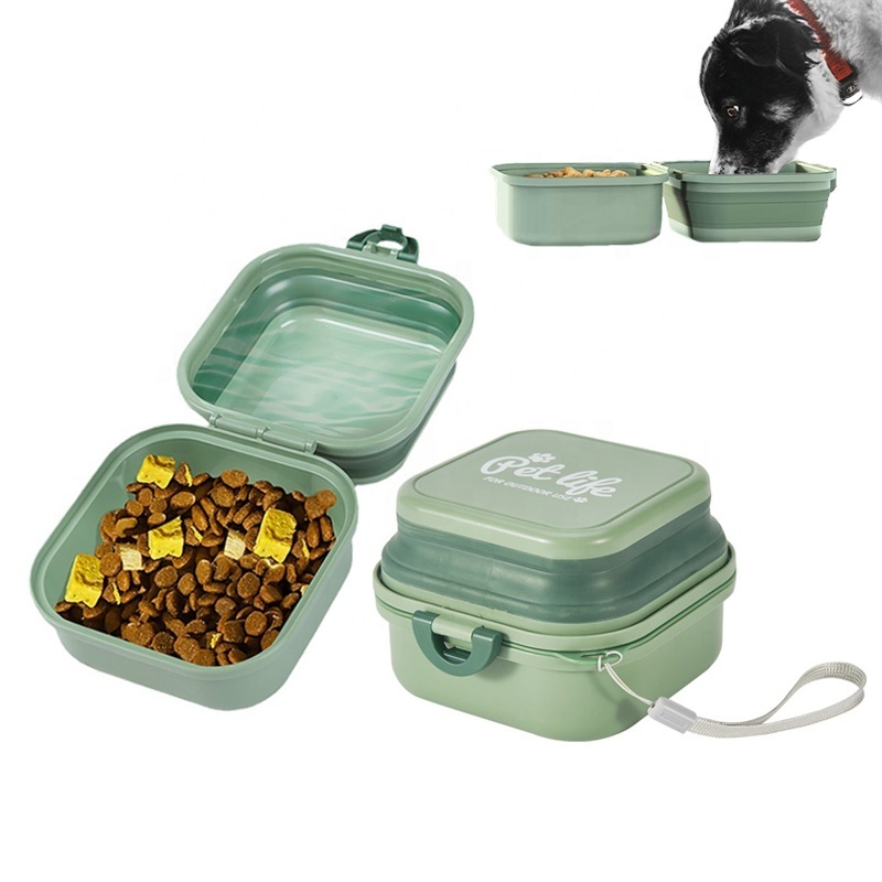 2 In 1 Double Bowls Easy Carry Portable Pet Water Food Feeder Bowl With Collapsible Silicone Dog Bowl For Travel Pet Supplies