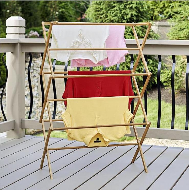 bamboo wood foldable outdoor freestanding towel rack stand